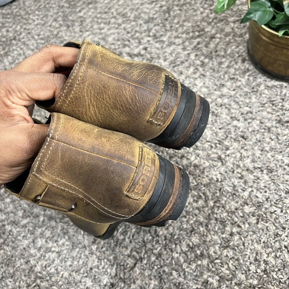 Sorel Lolla Ankle Boots Bootie Womens Size 8 Elk Tan Leather Zip Stacked Heel - Picture 5 of 11